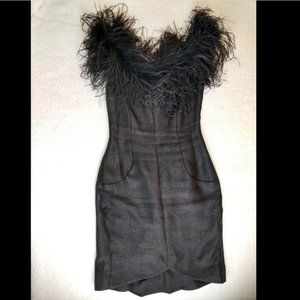 Topshop Kate Moss Black Feather Trim Dress UK6 US2